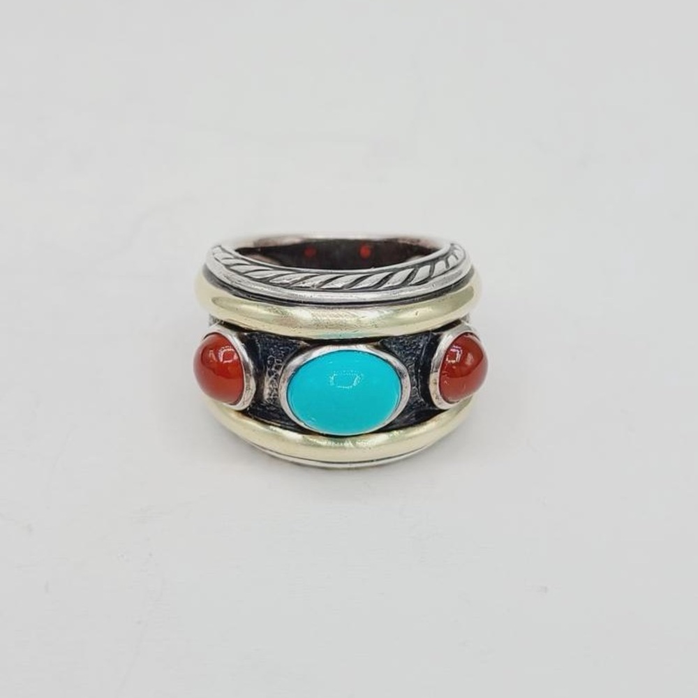 David Yurman Renaissance Ring With Turquoise Carnelian And Gold - Picture 2 of 12